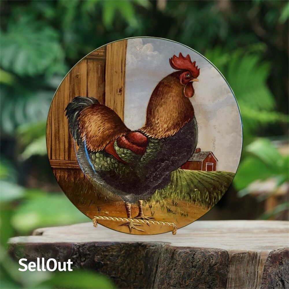 Sakura David Carter Brown Rooster Salad/Dessert Plates Set of 4 - Picture 4 of 4